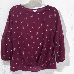 Dressbarn Maroon Blouse with Martini/Cosmo GlassesSize M